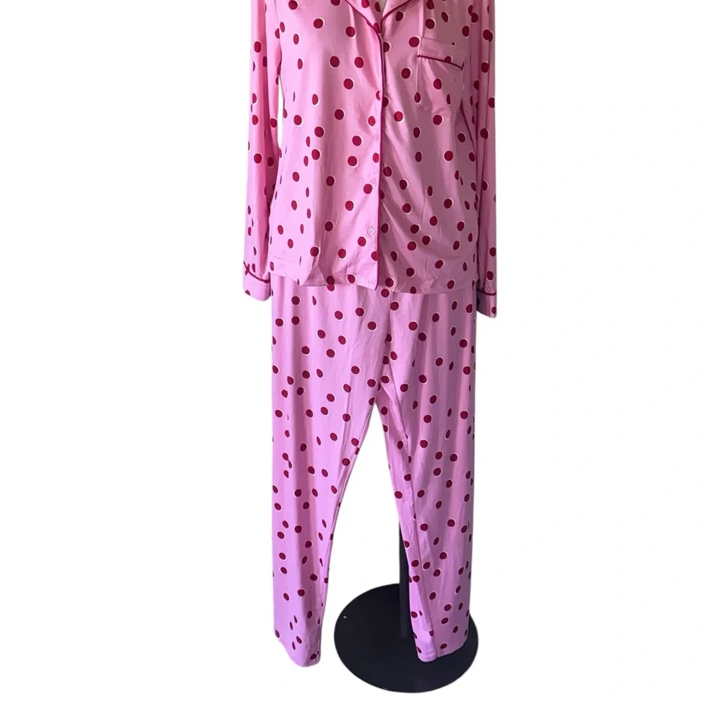 NWT Kate Spade Short Sleeve Notch Collar  Pajama 2PCS Set Pink Red Medium